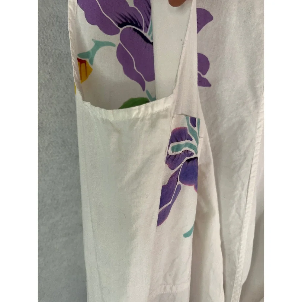 Vintage Sleeveless White Cotton Jumpsuit Button Bodice Pockets Bohemian Artisan